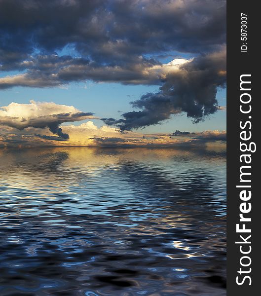 Beautyful mystery cloudscape and its reflection in the water. Great background. Beautyful mystery cloudscape and its reflection in the water. Great background