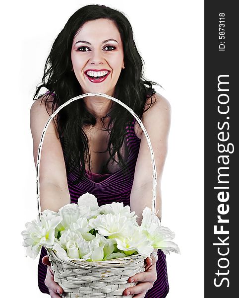 Woman with a basket of flowers. Woman with a basket of flowers