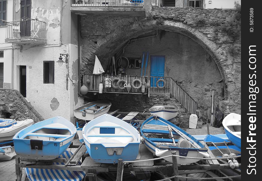 Blue Boats in Riomaggiore Harbour