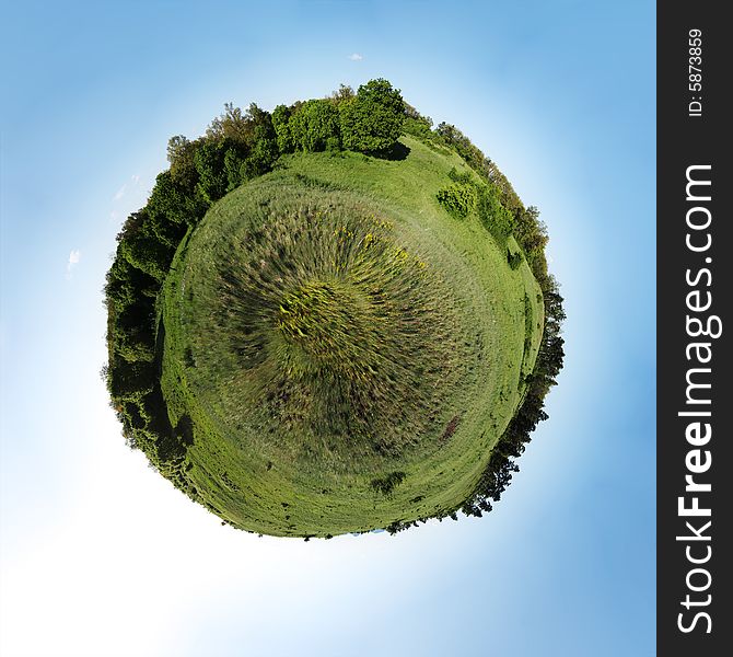 360 panoramic image from a field edited to a planet. A tableland in a Hungarian mountains near Lake Balaton. Stitched from 15 images. 360 panoramic image from a field edited to a planet. A tableland in a Hungarian mountains near Lake Balaton. Stitched from 15 images.