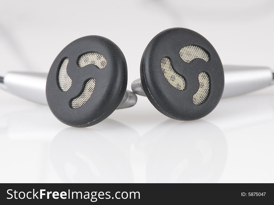 Black and grey earphones closeup