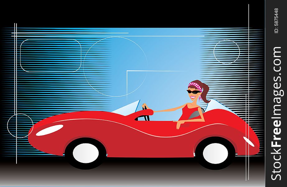 Woman driving in red sportcar