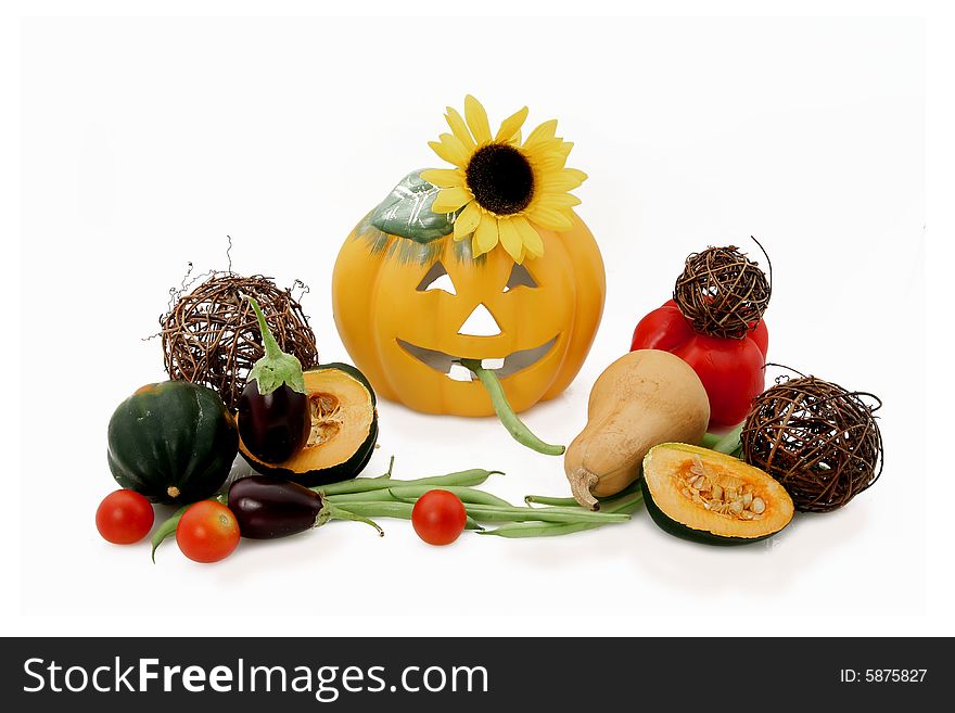 Composition from nutrient vegetables-pumpkins, eggplants and a siliculose string bean. Composition from nutrient vegetables-pumpkins, eggplants and a siliculose string bean