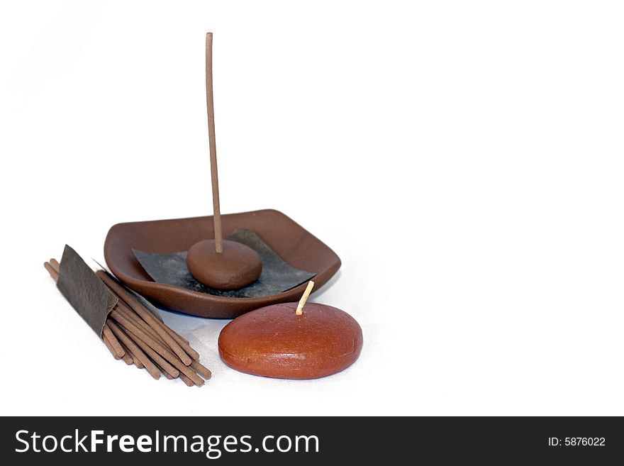 Isolated photo of some candles and incense stick. Isolated photo of some candles and incense stick