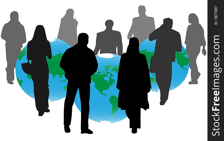 Illustration of people and globe