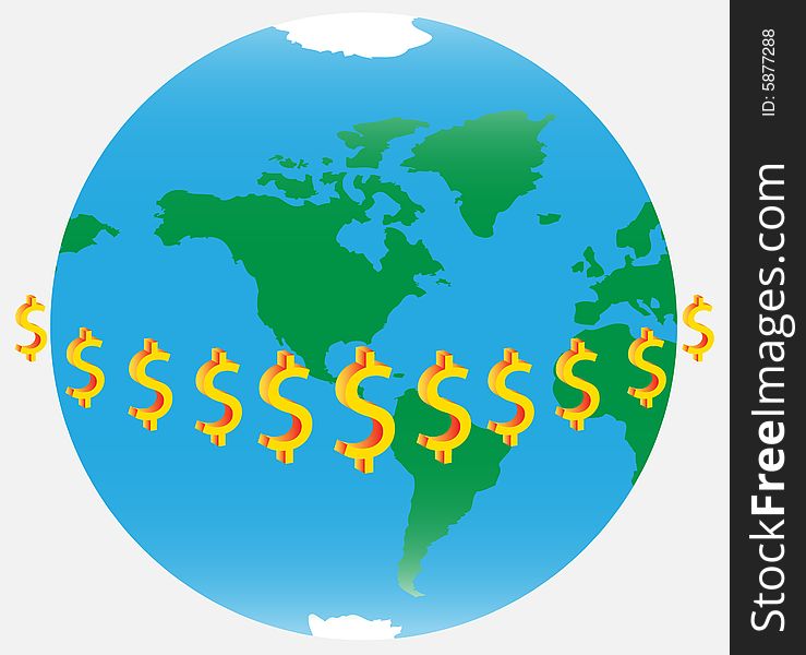 Illustration of globe and dollars