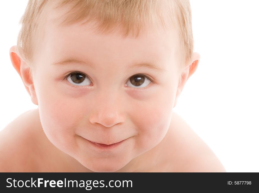 Portrait of little boy isolated on white background.