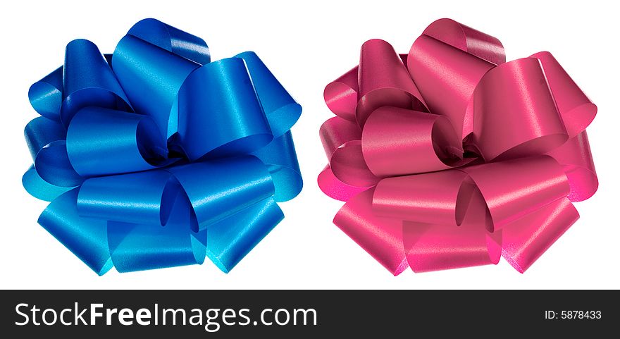 Red and blue bows isolated on white.