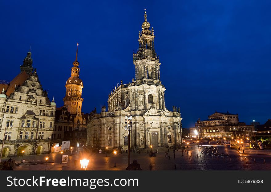 A gorgeous night image of a famous cathedral in Dresden, Germany. A gorgeous night image of a famous cathedral in Dresden, Germany