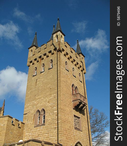 The tower of this ancient castle seems to soar above the clouds themselves. This castle is in southern Germany. The tower of this ancient castle seems to soar above the clouds themselves. This castle is in southern Germany.