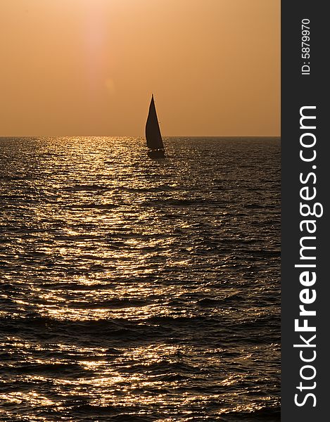 Yacht on sunset