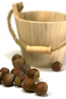 Hazelnuts And Wooden Basket Stock Photo Hazelnuts And Wooden Basket Stock Photo