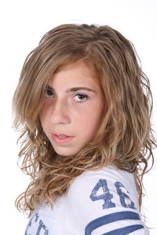Pre-teen Girl With Curly Hair Stock Photo