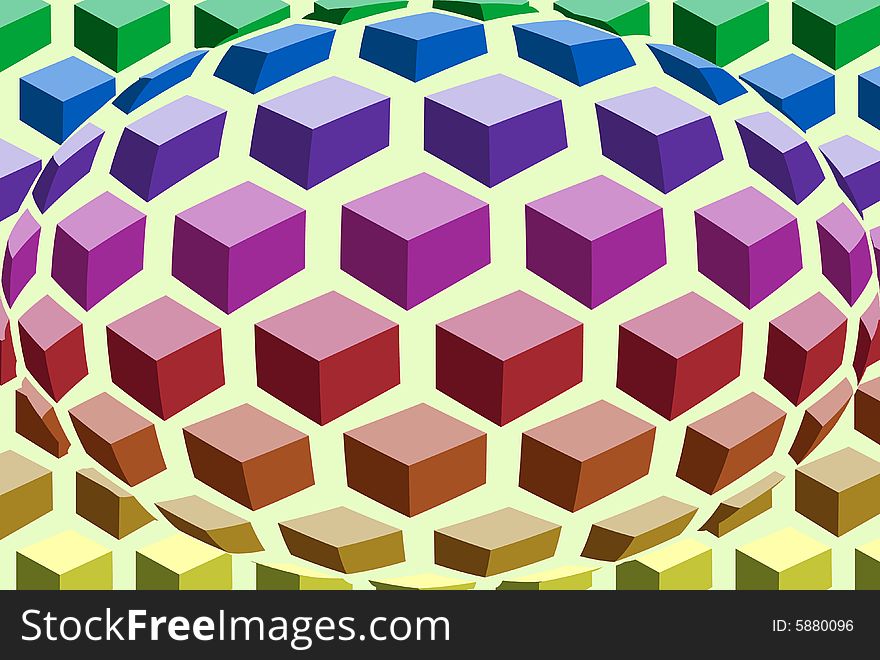 Cubes arranged in rows in an ascending order based on the color spectrum creating an egg. Cubes arranged in rows in an ascending order based on the color spectrum creating an egg