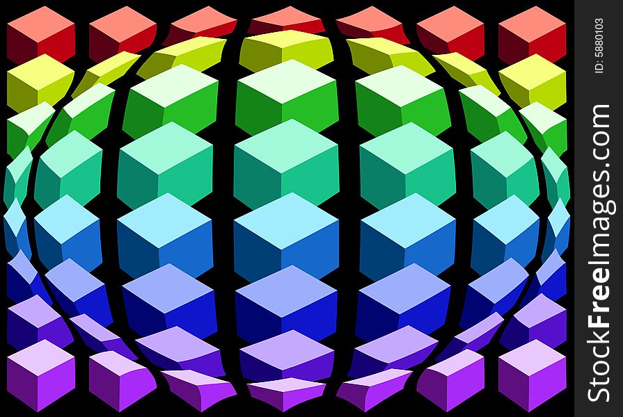 Cubes arranged in rows in an ascending order based on the color spectrum creating an egg shape. Cubes arranged in rows in an ascending order based on the color spectrum creating an egg shape.