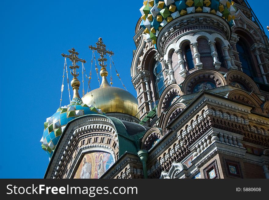 Russian orthodox church and blue sky. Russian orthodox church and blue sky