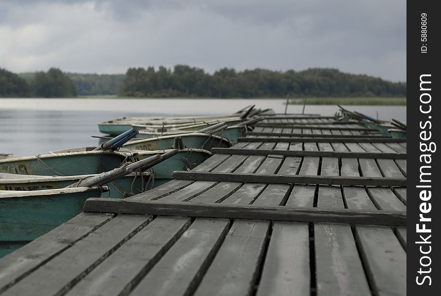 Boats on Vuoksa river in the early morning