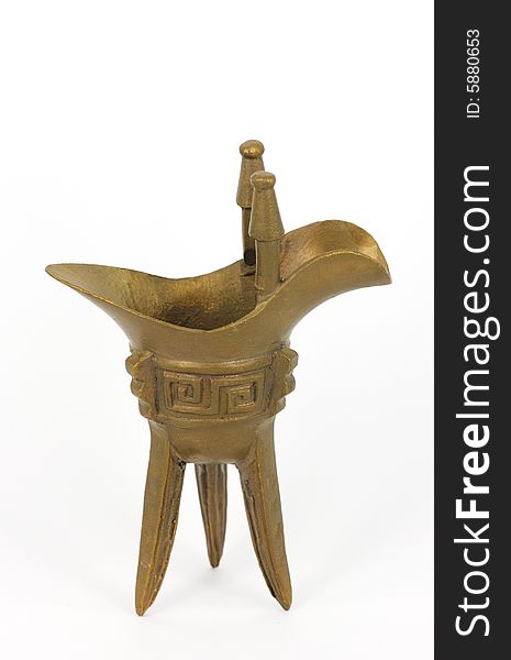 Antique Chinese Bronze Chalice on white background