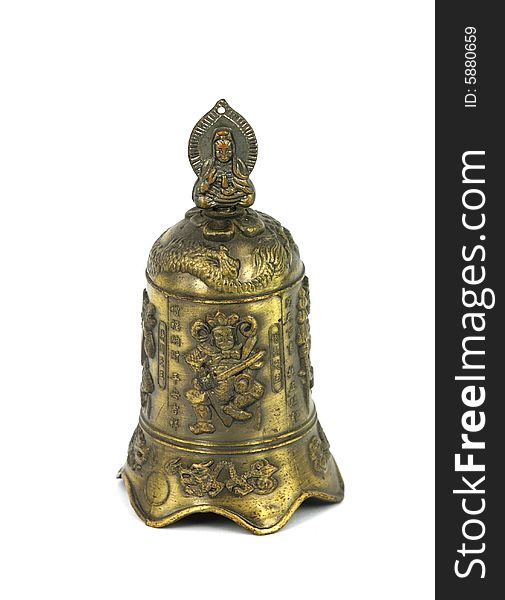 Chinese bell with buddha on white background