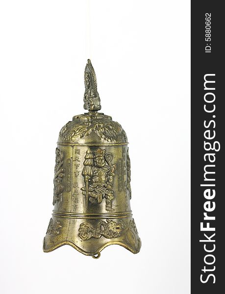 Chinese copper bell with buddha on white background