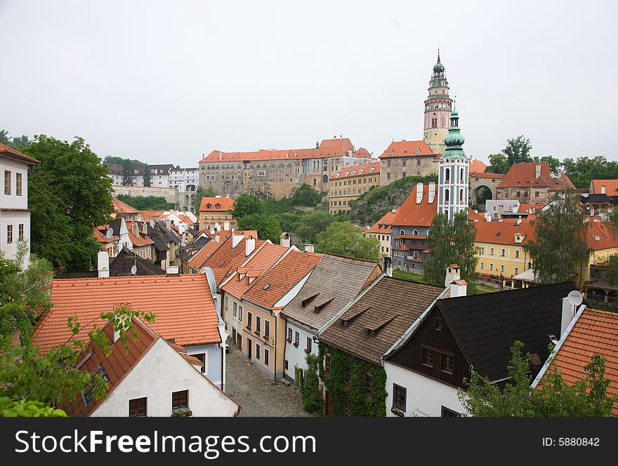 Cesky Krumlov red roofs, Czech republic, historic city