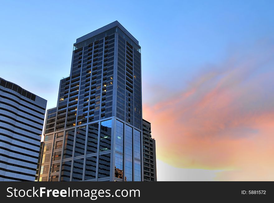 Hdr-shot of the column residence building in bangkok at sunset from ratchadapisek side. Hdr-shot of the column residence building in bangkok at sunset from ratchadapisek side