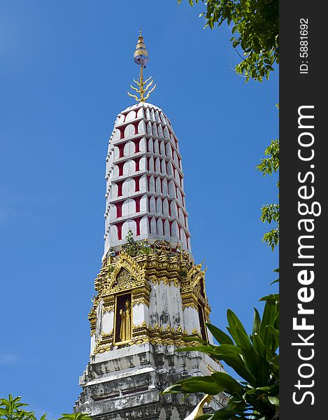 This is a pagoda in a small tempel in chinatown in bangkok. This is a pagoda in a small tempel in chinatown in bangkok