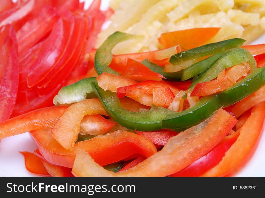 Fresh vegetables cut by a slice