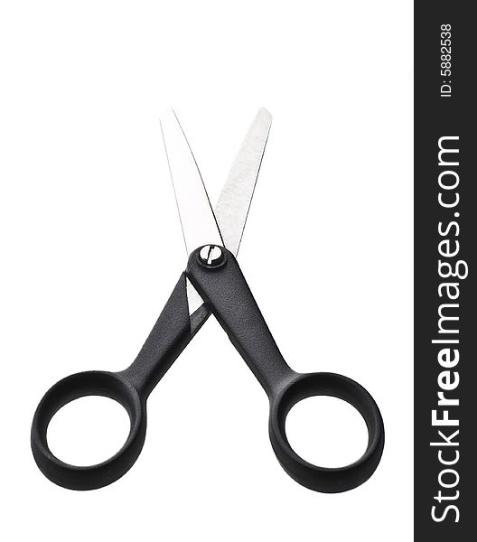 Black scissors isolated against white background