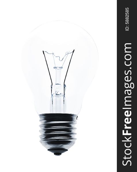 Clear light bulb against white background