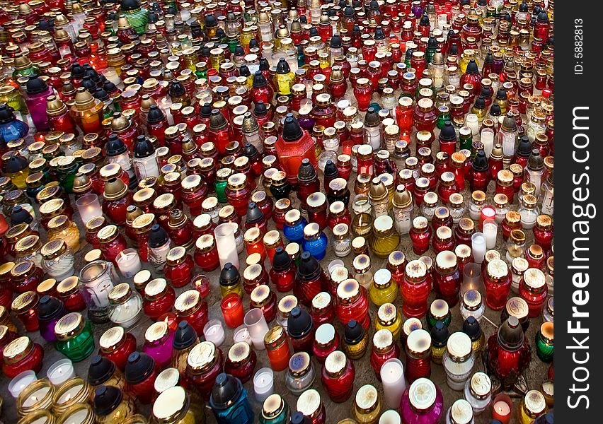 Candles burning at cemetery