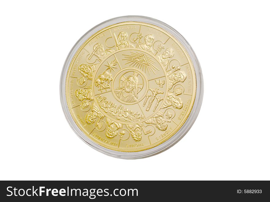 Gold coin on a white background