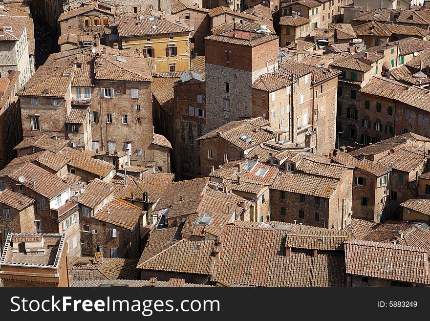 View over siena from the tower of palazzo pubblico torre del mangia siena tuscany southern italy europe