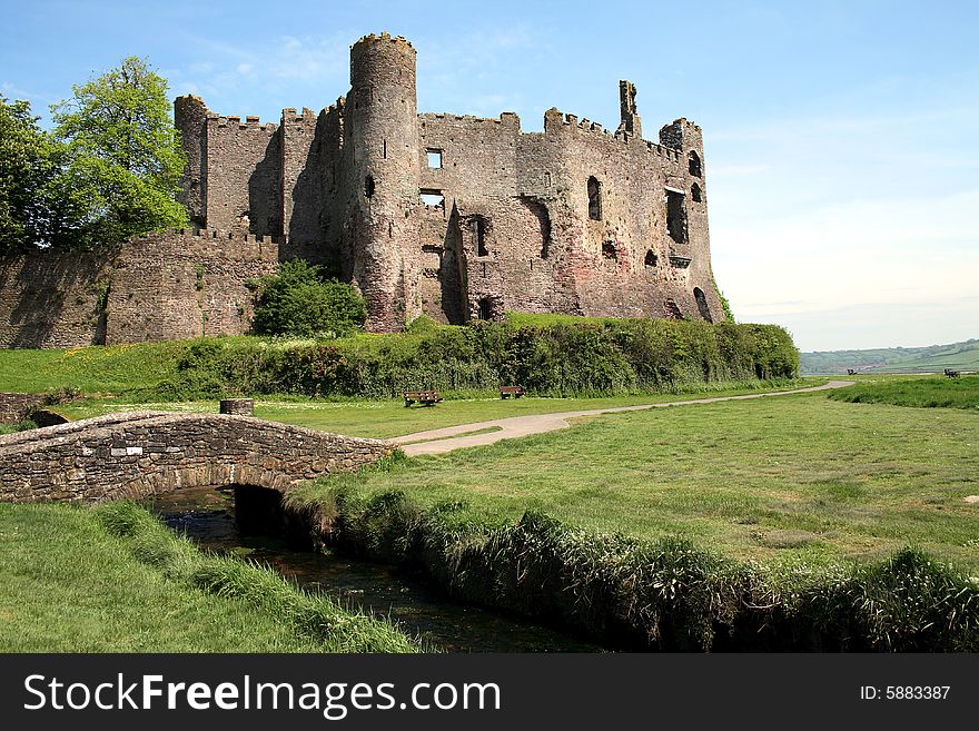 View of Laugharne castle in South Wales