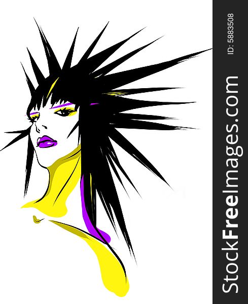 Illustration with the image of a beautiful, fashionable female hairdress.