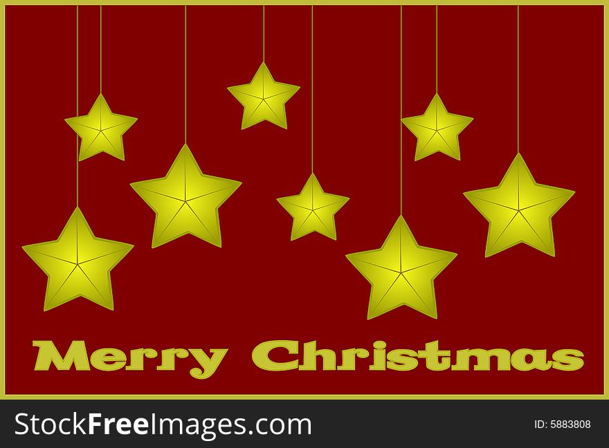 Merry Christmas card for wishes with golden stars