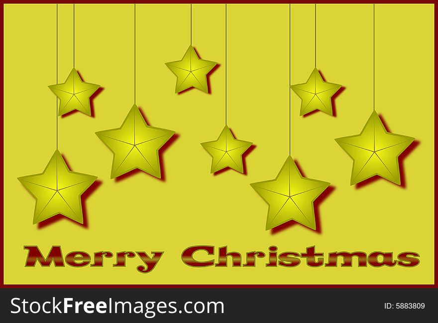 Merry Christmas card for wishes with golden stars. Merry Christmas card for wishes with golden stars