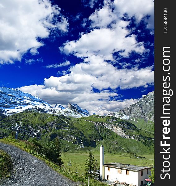 Landscape of a ski resort in Switzerland at summer time