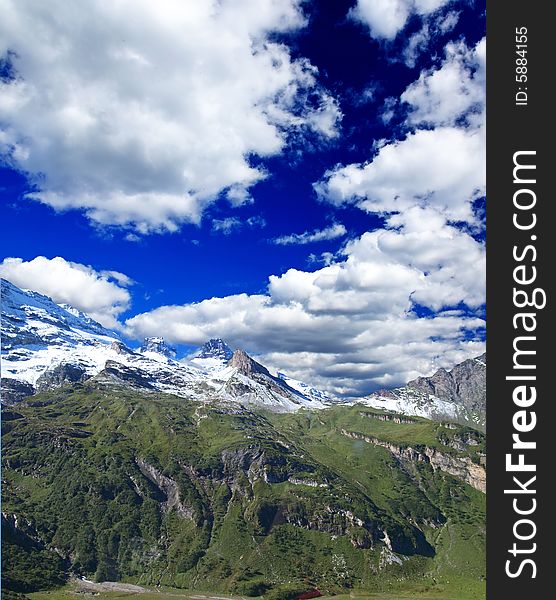 Landscape of a ski resort in Switzerland at summer time