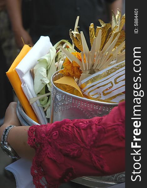 Offering prepared by a women for a temple ceremony