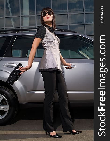 The stylish woman against the car