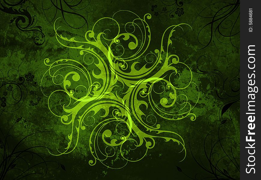 Green floral  illustration on grungy background. Green floral  illustration on grungy background