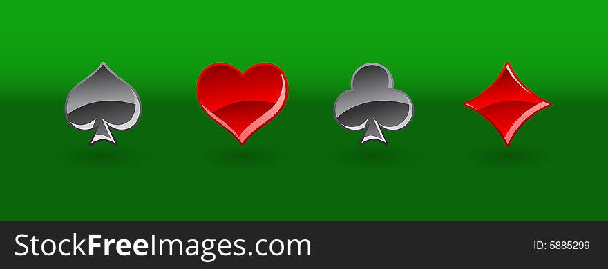 Vector Illustration Of Card Symbols On Green