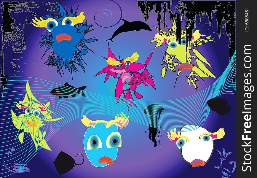 Jpeg and vector illustartion with abstract sea monsters. Jpeg and vector illustartion with abstract sea monsters