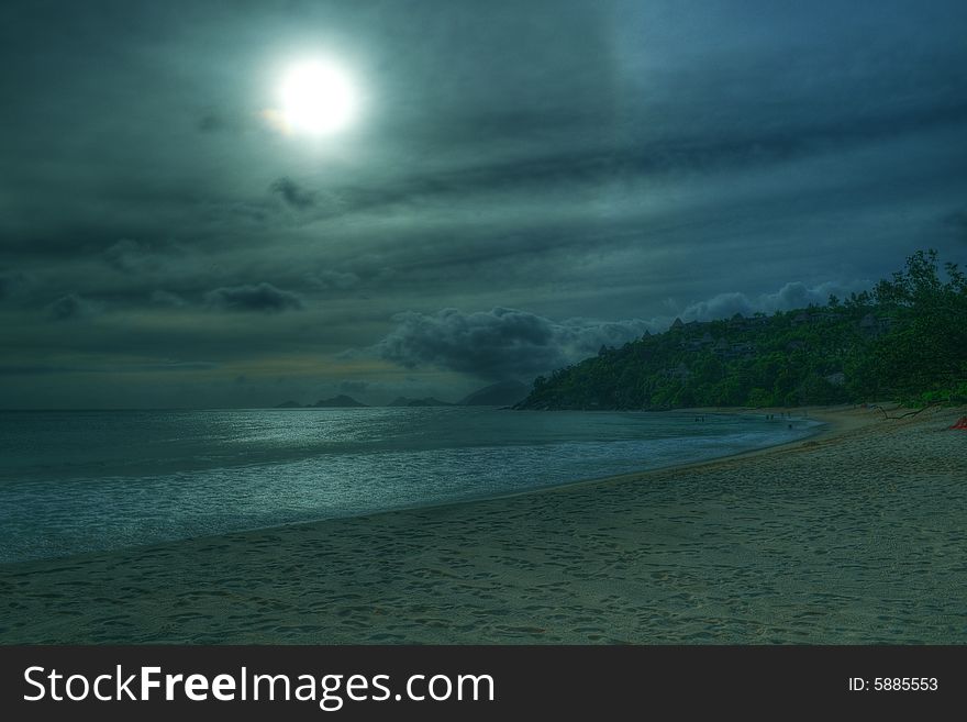 HDR evening picture of beach in Mahe island, Seychelles