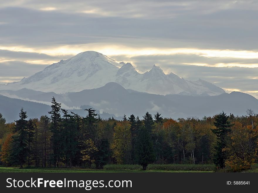 An autumn view of Mt Baker from the west side