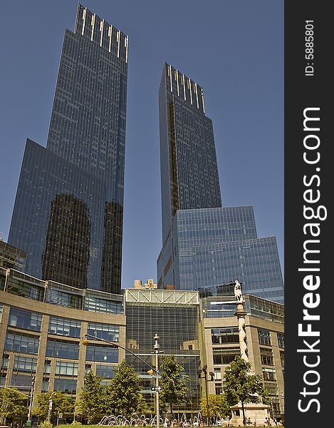 Tall office buildings in New York at Columbus Circle