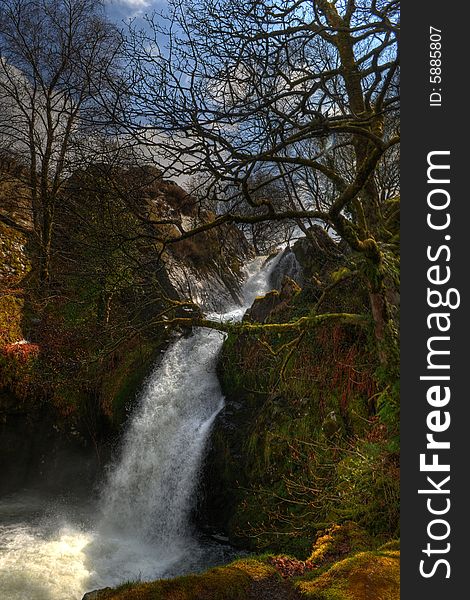 HDR picture of waterfall in Snowdonia park, Wales