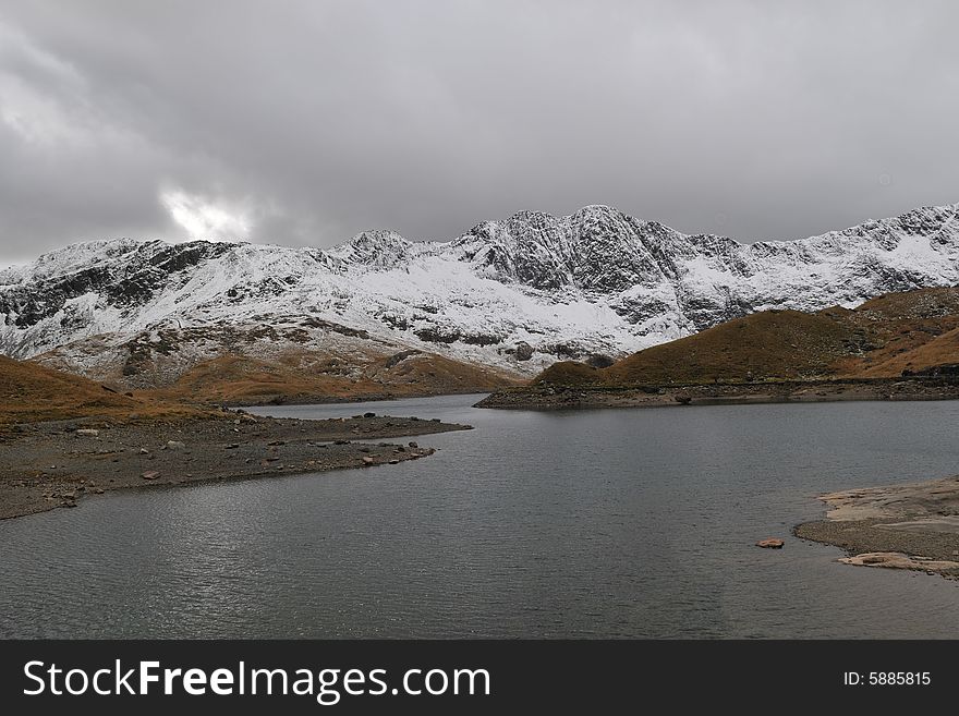 Mountain lake in Snowdonia park, Wales