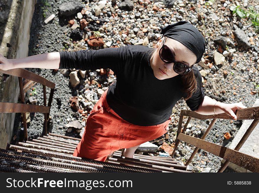 Beautiful Woman in Sunglasses and Kerchief